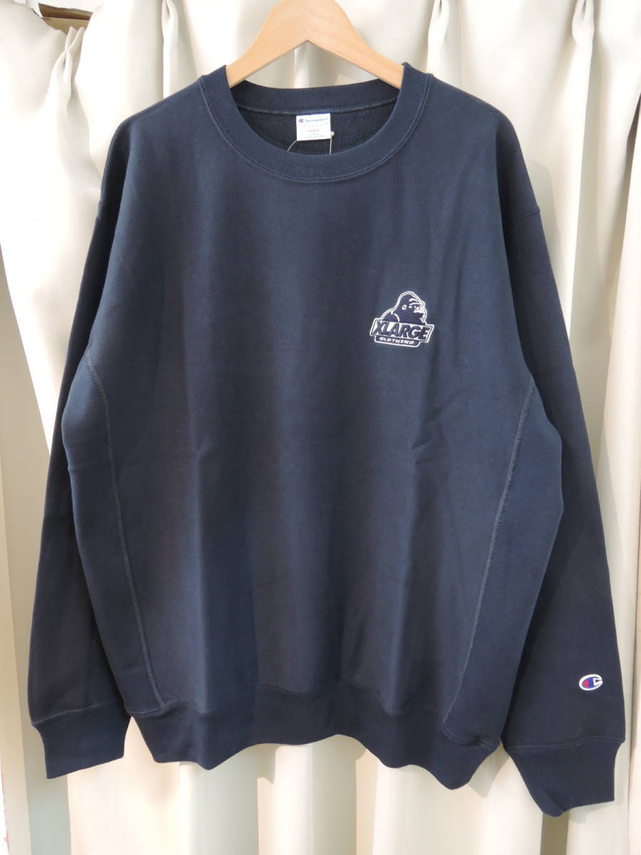 X-LARGE XLarge XLARGE×CHAMPION OLD OG CREWNECK SWEAT / Champion / Champion navy blue L official HP ZOZOTOWN complete sale price cut!