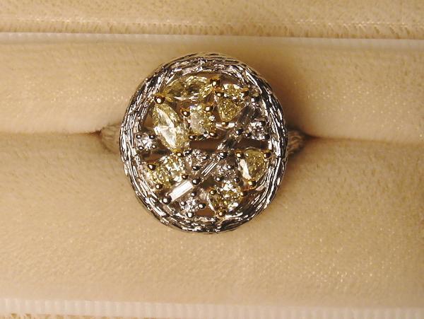 NR30: K18WG (некоторая отделка YG) Желтое бриллиантовое/бриллиантовое кольцо ( # 12.5)