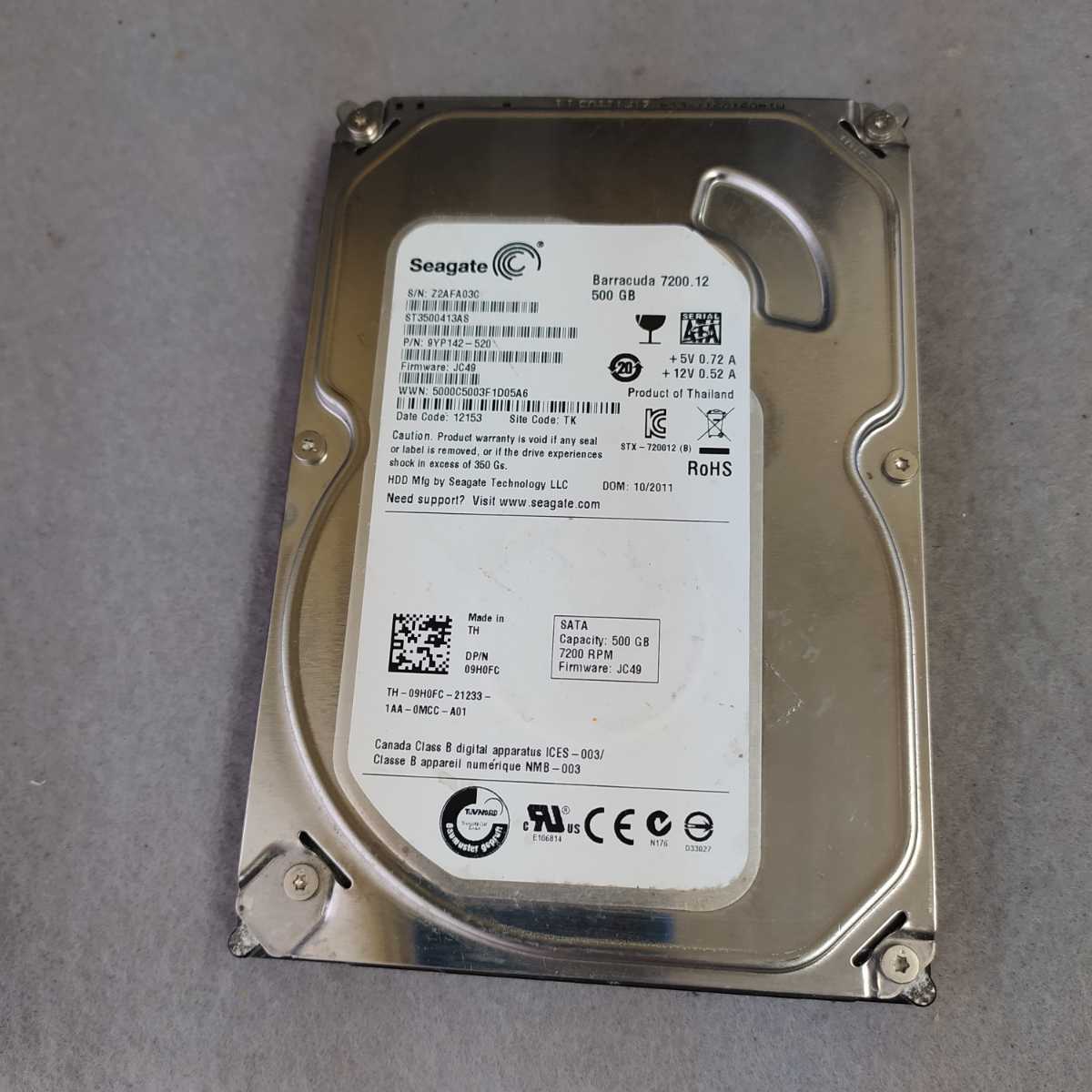 岐阜 即日発 送料198円 ★ST3500413AS 500GB ジャンク品 HDD ハードディスク ★管 HJ329_画像2