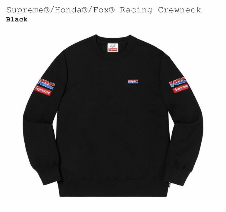19AW Supreme Honda Fox Racing Crewneck BLACK Sサイズ 国内正規品 シュプリーム クルーネック
