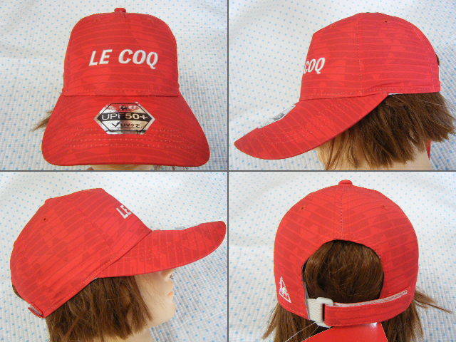 ルコック　lecoqsportif　ゴルフ&ランニング&テニス用高機能キャップ・帽子　赤色　サイズ F/フリー　軽量/吸水速乾/UV機能　定価 3,630円_画像3