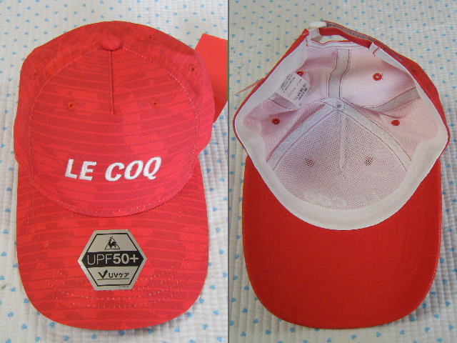 ルコック　lecoqsportif　ゴルフ&ランニング&テニス用高機能キャップ・帽子　赤色　サイズ F/フリー　軽量/吸水速乾/UV機能　定価 3,630円_画像2