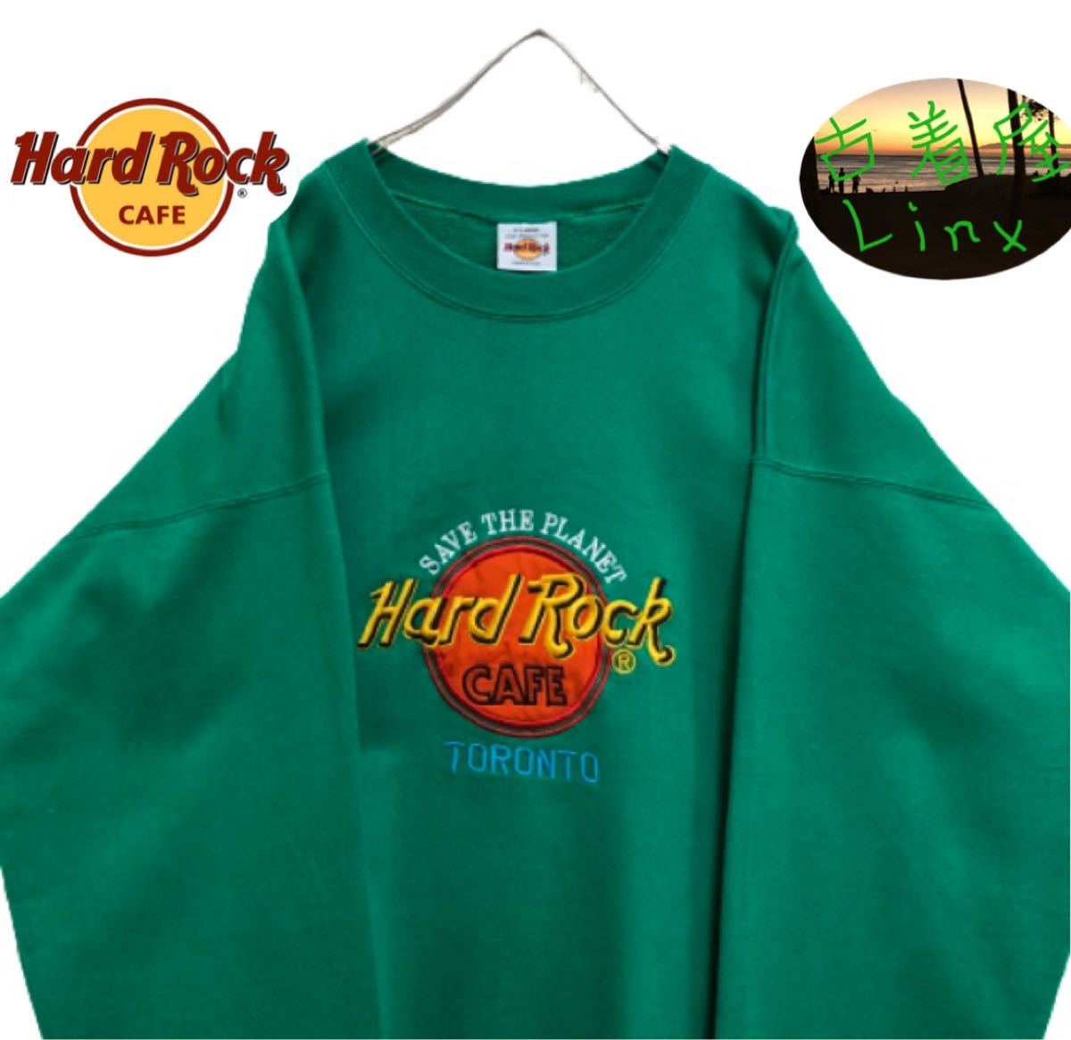 USA製 Hard Rock CAFE ハードロックカフェ 刺繍ロゴスウェット トレーナー グリーン