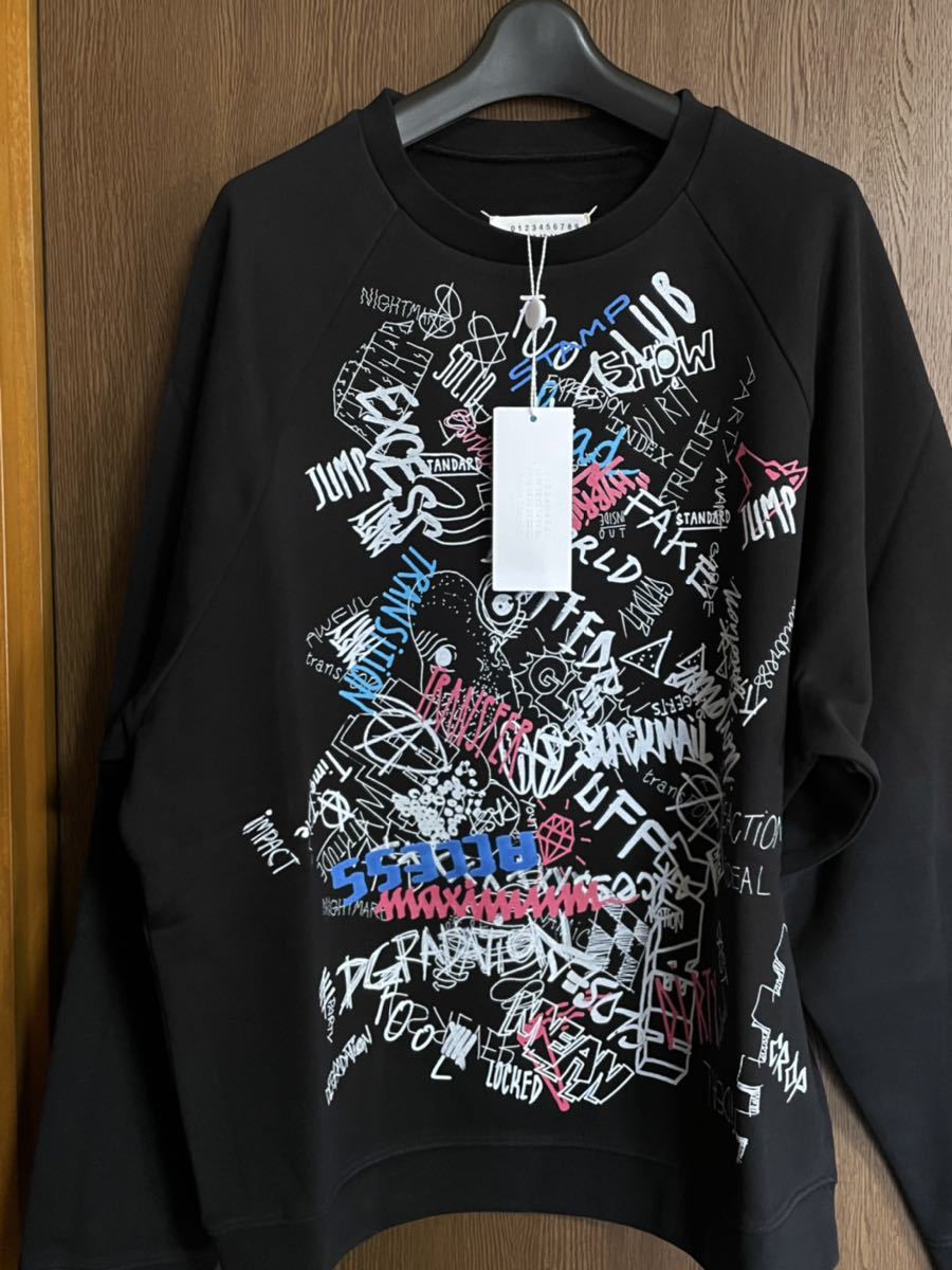 黒46新品 メゾンマルジェラ グラフィティ スウェット シャツ オーバーサイズ 20SS S Maison Margiela 10 メンズ 長袖  トレーナー ブラック