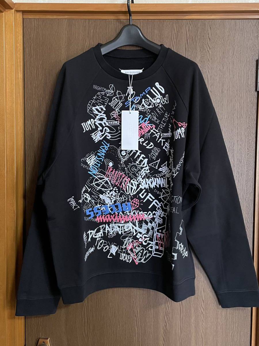 黒46新品 メゾンマルジェラ グラフィティ スウェット シャツ オーバーサイズ 20SS S Maison Margiela 10 メンズ 長袖  トレーナー ブラック