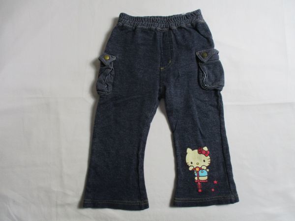 BA570ハローキティー プリント パンツ 女児 濃青 90