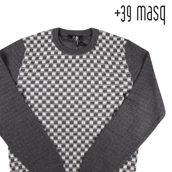 +39 masq（マスク） 丸首セーター MA080040 グレー x ホワイト S 17889 【W17889】