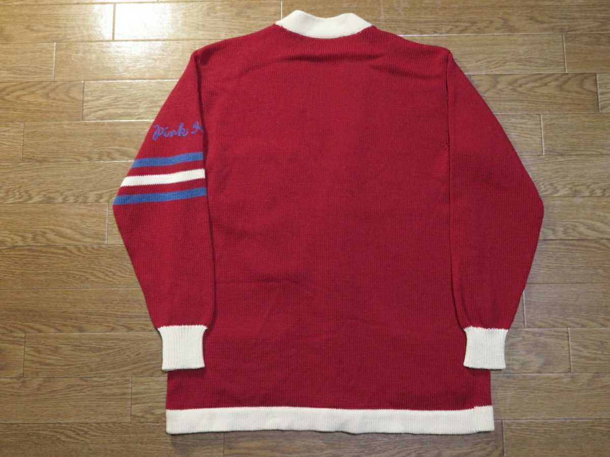  ultra rare * that time thing [PINK HOUSE/ Pink House ] multicolor ( red × cream × blue )[ letter do cardigan ] wool 100% knitted [ Vintage ] retro *