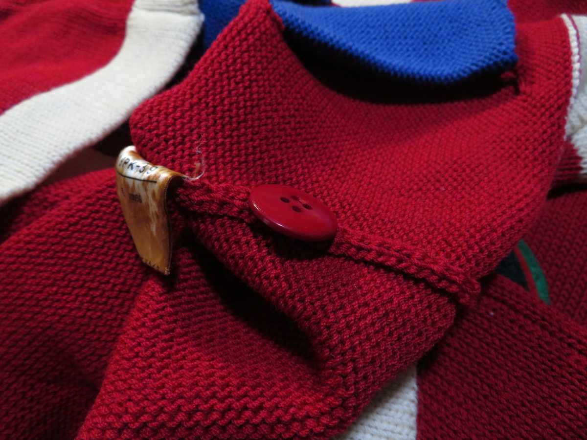  ultra rare * that time thing [PINK HOUSE/ Pink House ] multicolor ( red × cream × blue )[ letter do cardigan ] wool 100% knitted [ Vintage ] retro *