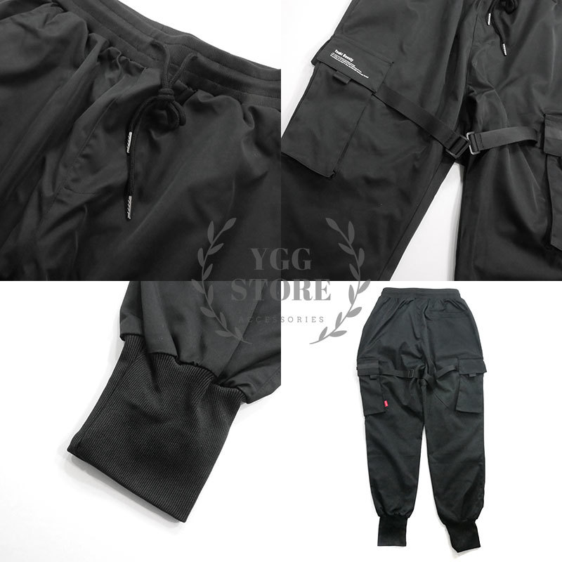 YGG★新品 TECHWEAR テックウェア ストラップ カーゴパンツ ジョガー 黒 ブラック ボトム ベルト メンズ アウトドア ワーク_画像3