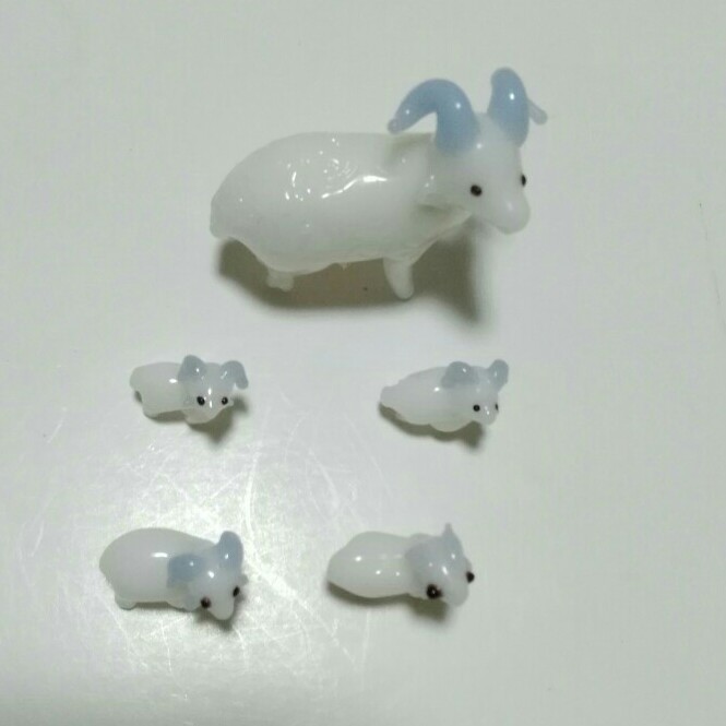 ガラス細工 昭和レトロ 工芸品 羊の親子 ひつじ ヒツジ 置物 小物 動物