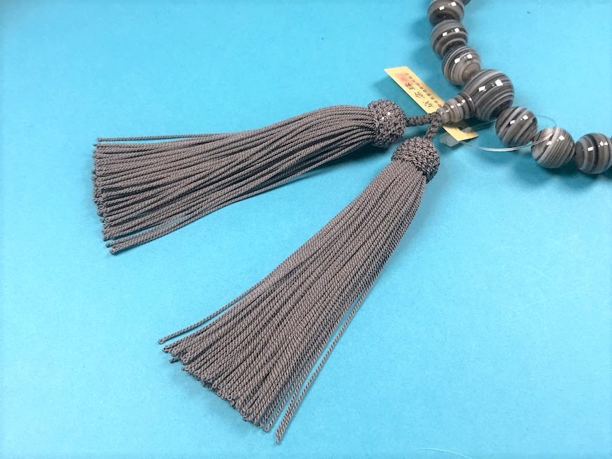 念珠 数珠 黒縞瑪瑙22珠 共仕立 共仕立て 正絹房 京都製造卸組合 天然石 黒縞瑪瑙 黒メノウ ゼブラ
