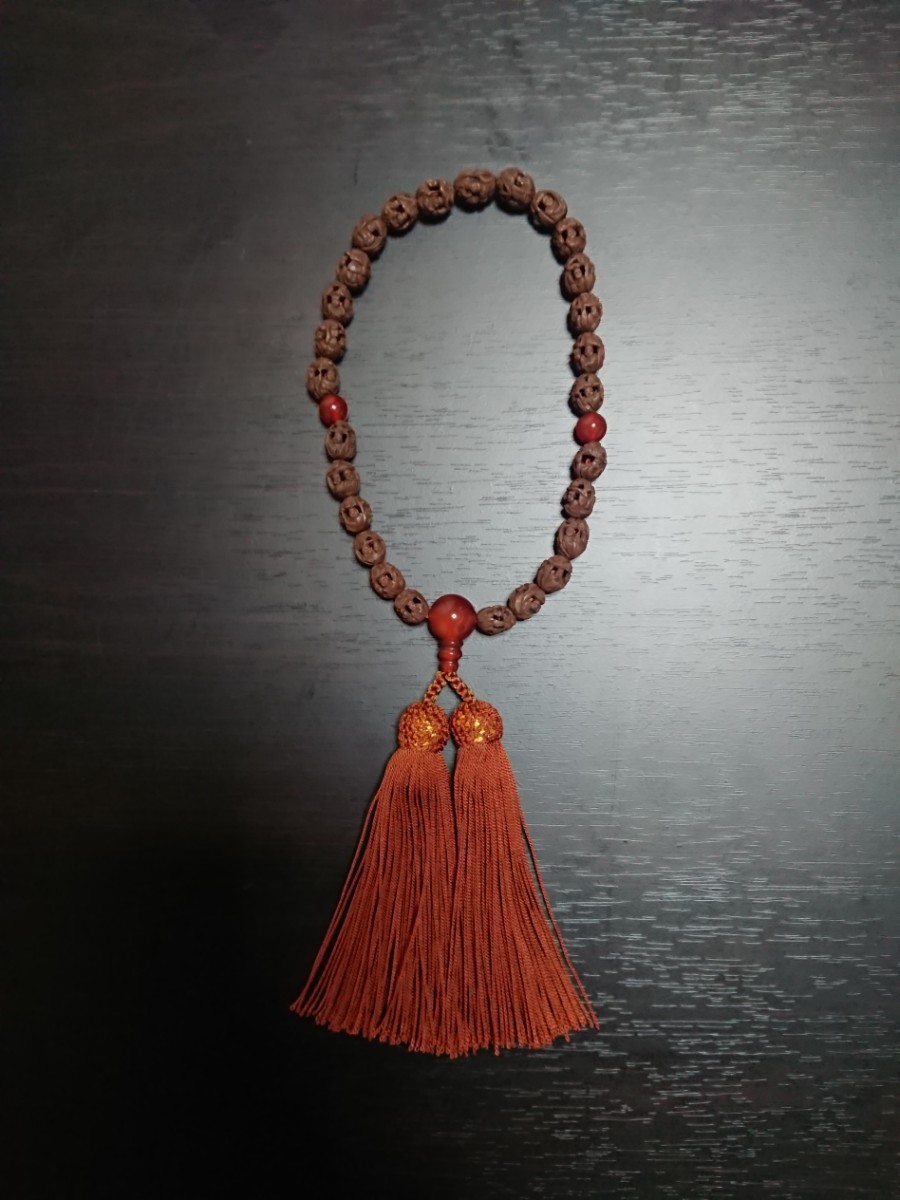数珠 念珠 仏具 瑪瑙  女性用 木彫り 正絹房
