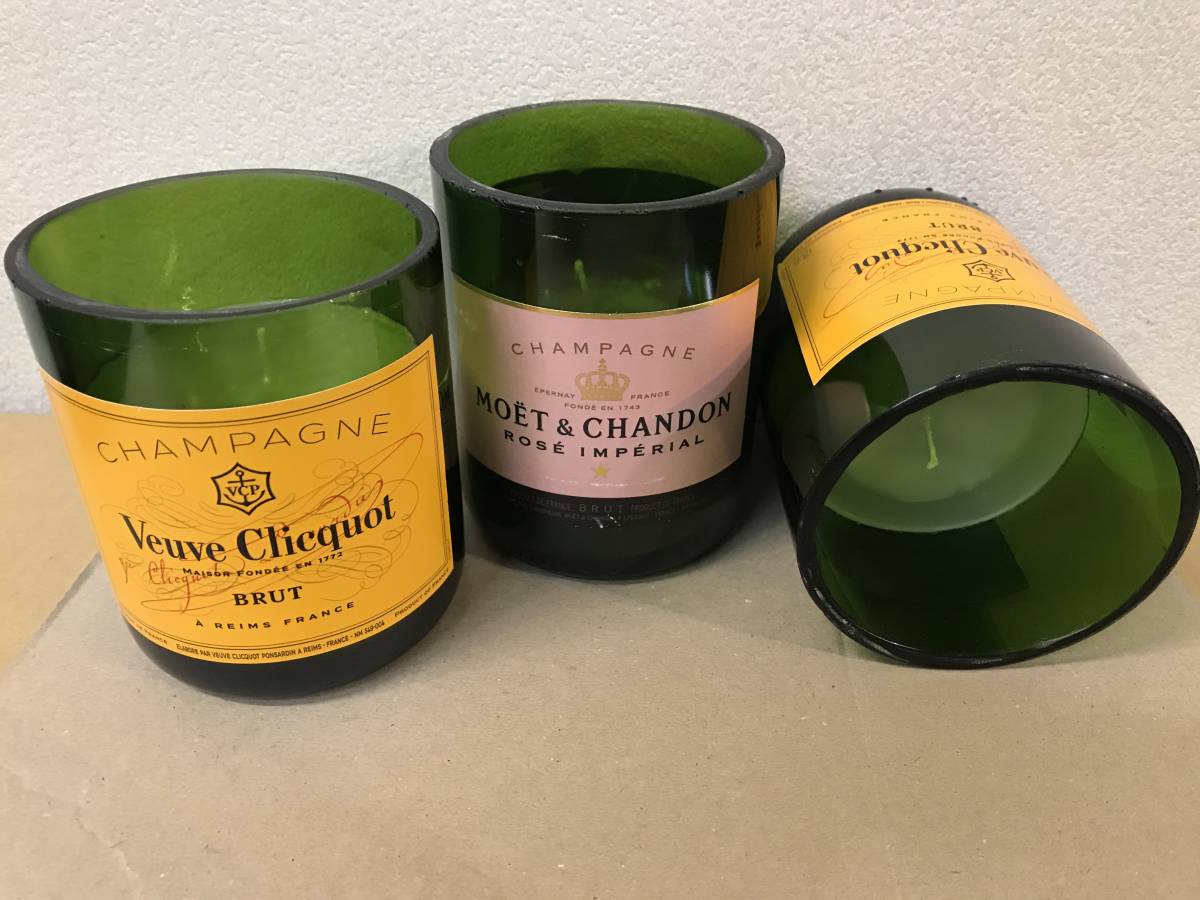 Veuve Clicquot　ヴーヴクリコ・MOET　モエ＜ロゼ＞ハンドメイドオリジナルキャンドルライト×3個セット　＃ＤＩＹ＃お洒落＃オリジナル