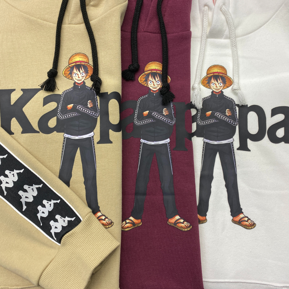 限定モデル 【S】 Kappa × ONEPIECE カッパ ワンピース コラボパーカー Luffy ルフィ バーガンディ カッパバンダ 麦わら ユニセックス_色違いも出品中