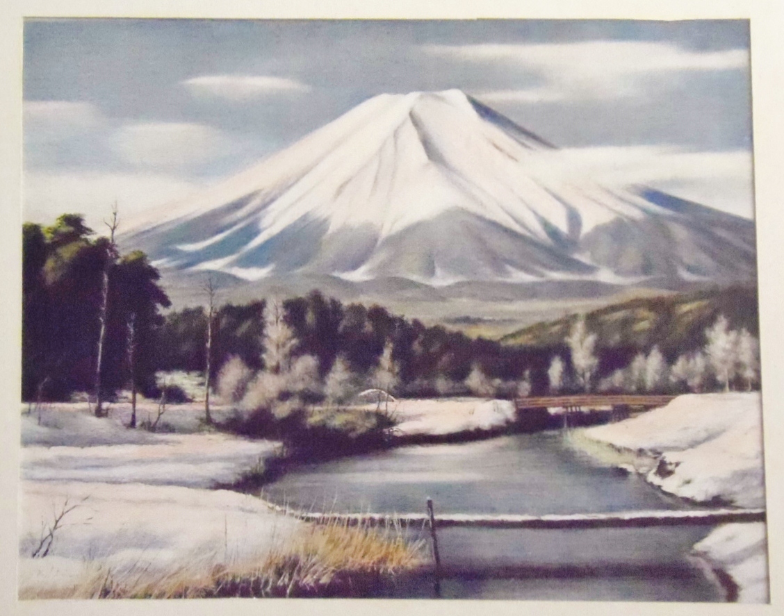 ◎色鉛筆での塗り絵・宅配８０サイズ・風景画 自然画 冬景色 富士山　絵画　(180×228）色鉛筆画_画像1