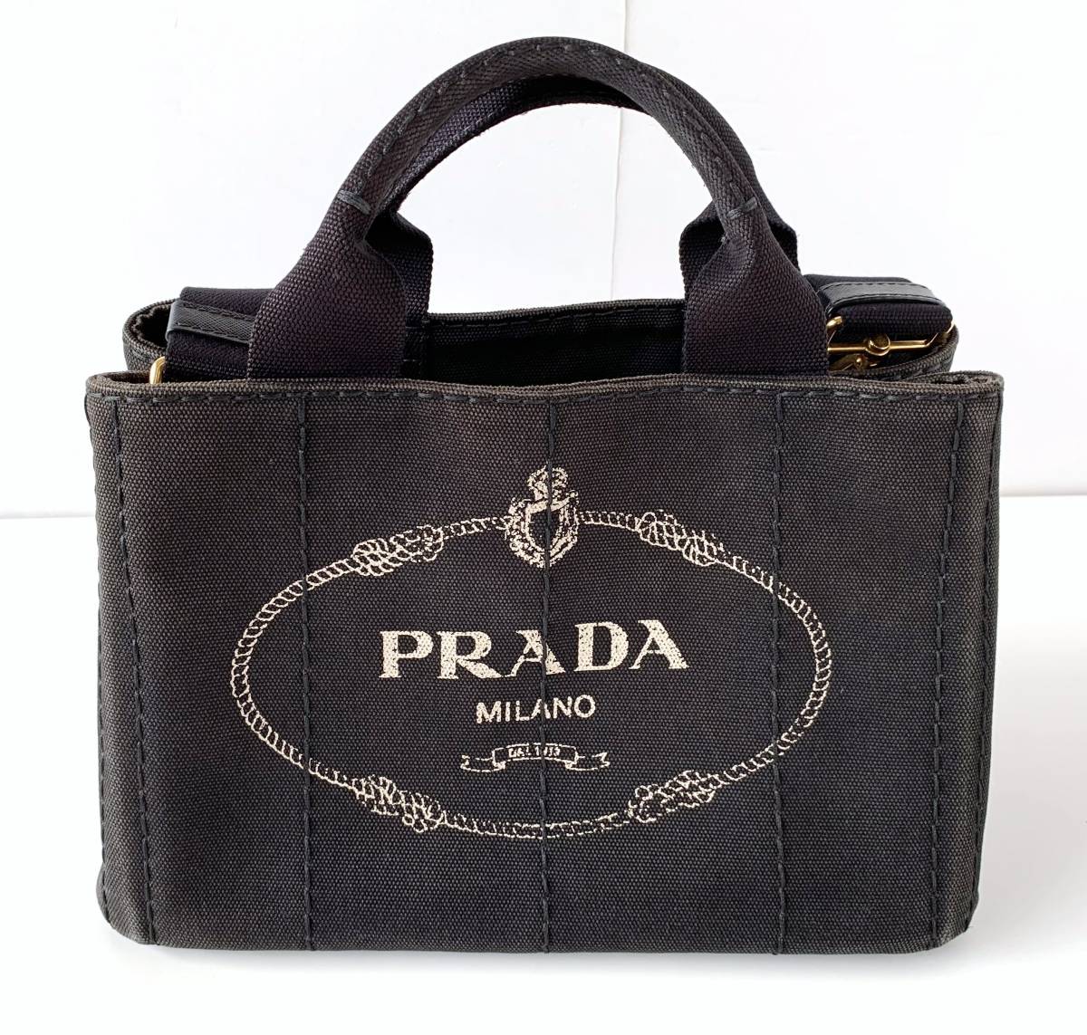 ★美品 PRADA プラダ CANAPA カナパ トートバッグ ショルダーバッグ 2wayバッグ 黒 ブラック キャンバス 本物