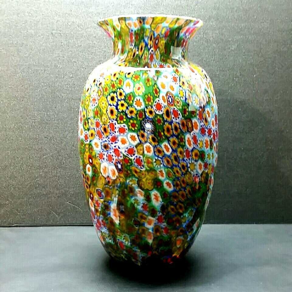 日本製】 ミルフィオリ ムラノ 【MURANO】25.5㎝☆大型 花瓶 ...