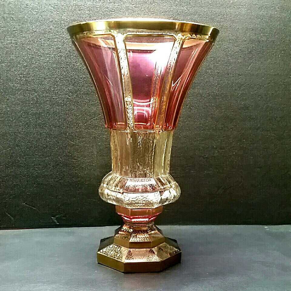 BOHEMIA】☆ボヘミア パネル レリーフ フラワーベース 金彩☆花瓶