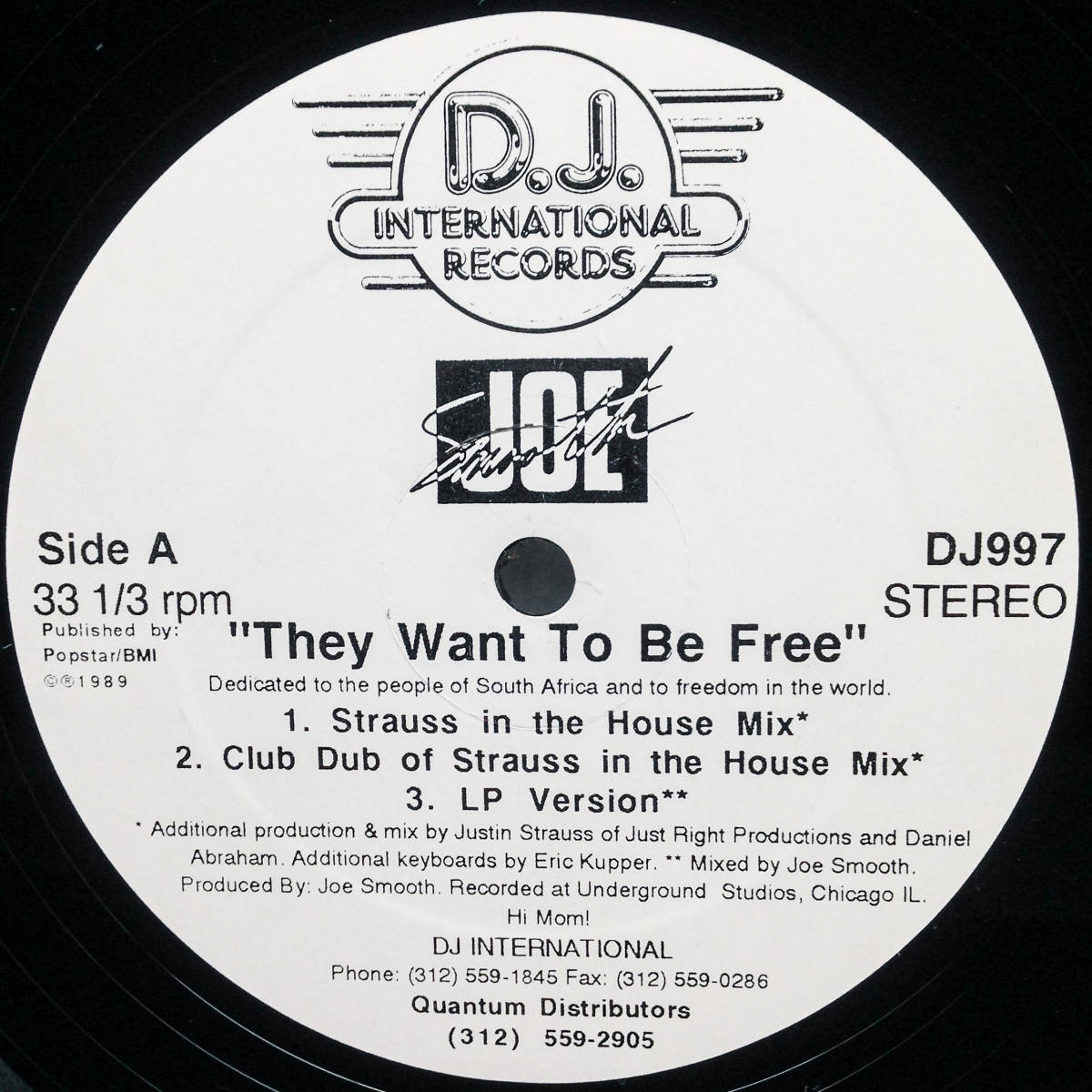 [12] '89米Orig / D.J. International Records / DJ997 / Joe Smooth / They Want To Be Free / House_画像3