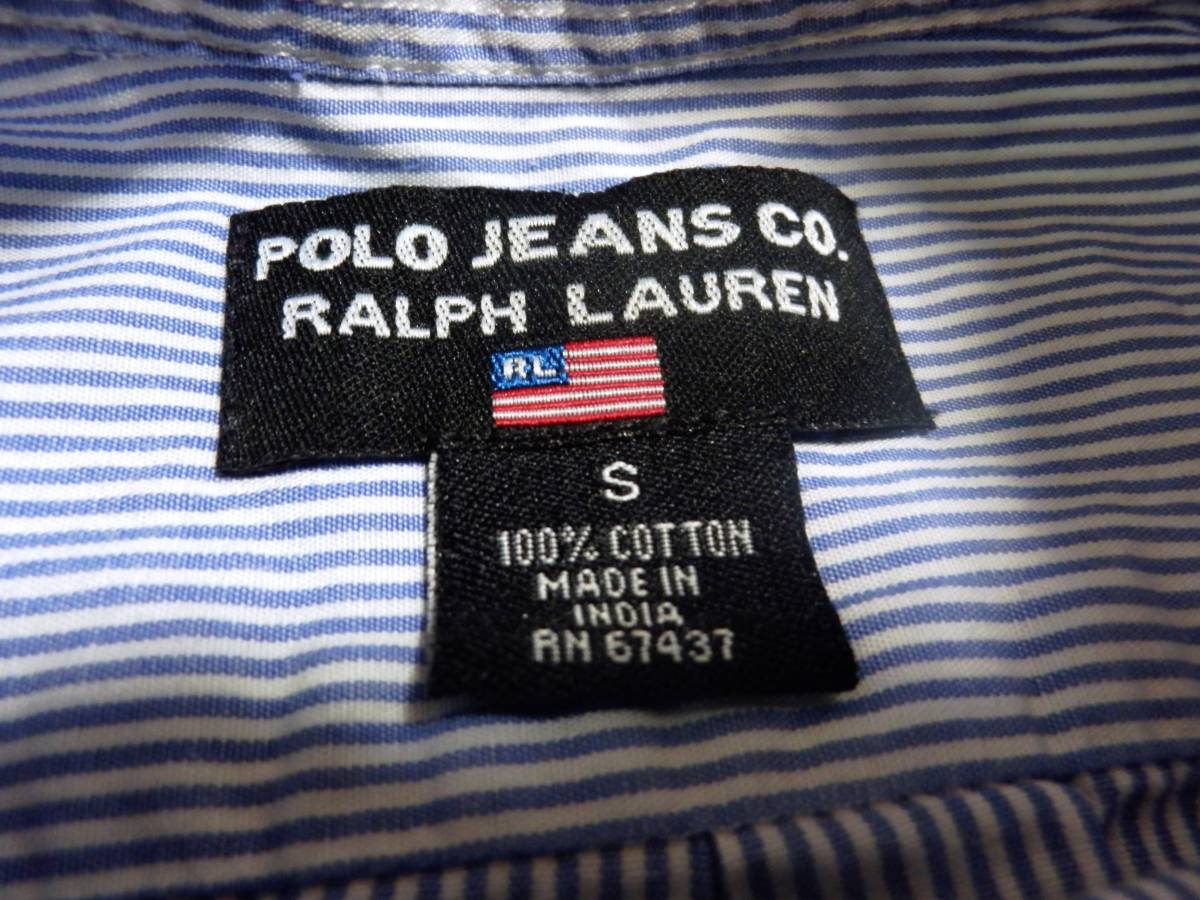 希少 Polo JEANS ポロ ジーンズ ラルフローレン RALPH LAUREN 刺繍 ワッペン ストライプ シャツ 国内正規品 サイズS_画像3