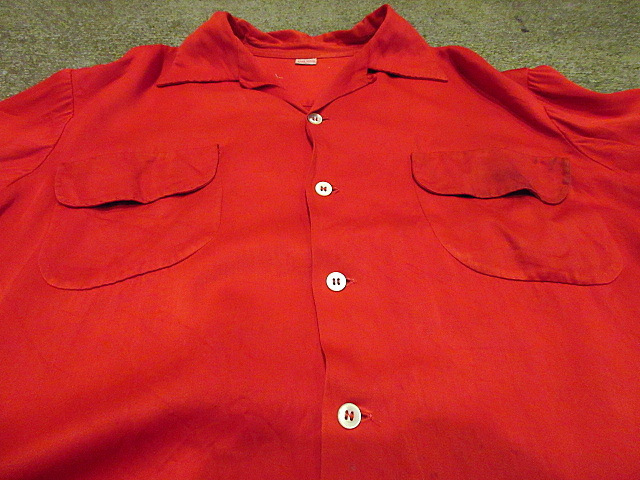ビンテージ50's●長袖ループカラーシャツ赤size L●210126s2-m-lssh-lp古着開襟シャツロカビリーUSAオープンカラーシャツメンズ_画像5