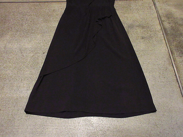  Vintage 40*s* pleat rayon long sleeve One-piece black *210215s3-w-lsdrs old clothes dress USA lady's for women black plain 