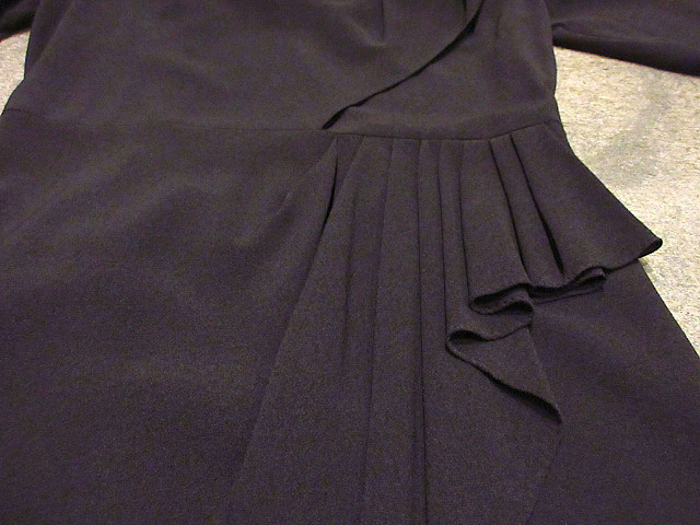  Vintage 40*s* pleat rayon long sleeve One-piece black *210215s3-w-lsdrs old clothes dress USA lady's for women black plain 