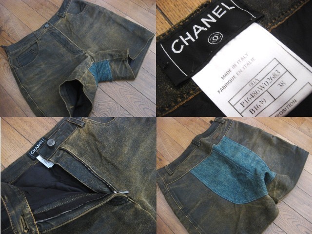  шедевр подлинный товар прекрасный товар высококлассный CHANEL Chanel кожа Denim шорты машина f кожа здесь Mark Logo 38