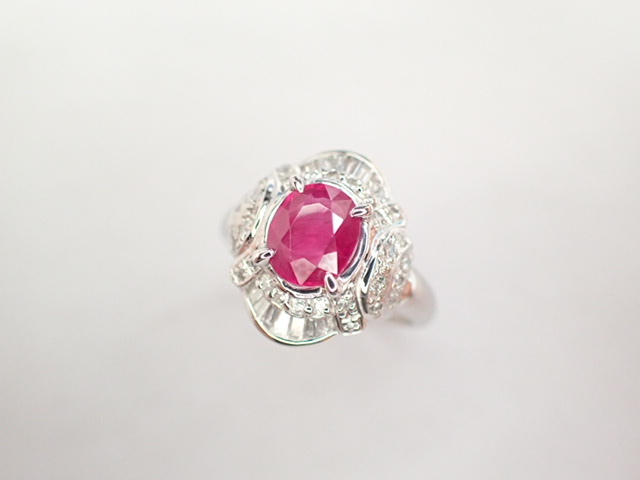 美品 Pt900 ルビー1.17ct ダイヤ計0.38ct デザイン リング 指輪 | www