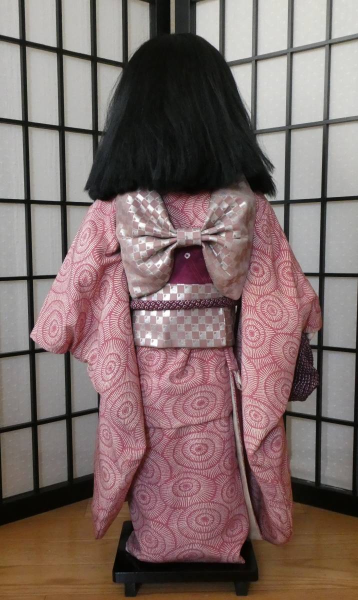 ◇市松人形用 着物 振袖＆帯 フルセット 番傘図 市松模様 ひな祭り