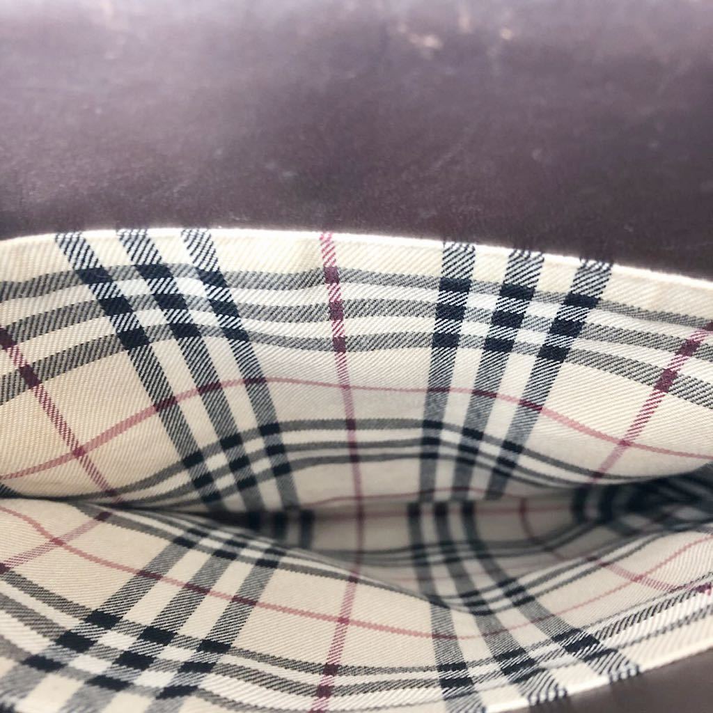 美品 バーバリー BURBERRY レザーハンド 内側チェック柄 ブラウン