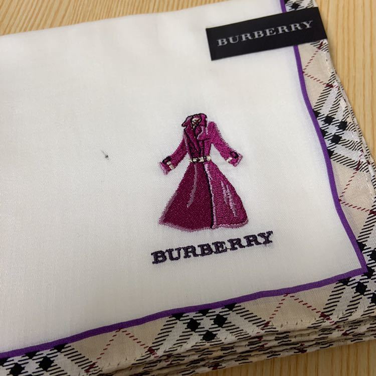 未使用 BURBERRY バーバリー 大判 ハンカチ スカーフにも 約57×57 綿100% 日本製 コート柄 刺繍 ブルーミング中西