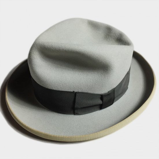 50'S 60'S STETSON ROYAL DELUXE HOMBURG ステットソン ロイヤルデラックス ホンブルグ USA VINTAGE HAT ヴィンテージ ハット レア GRY 黒_画像1