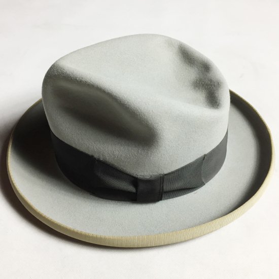 50'S 60'S STETSON ROYAL DELUXE HOMBURG ステットソン ロイヤルデラックス ホンブルグ USA VINTAGE HAT ヴィンテージ ハット レア GRY 黒_画像3