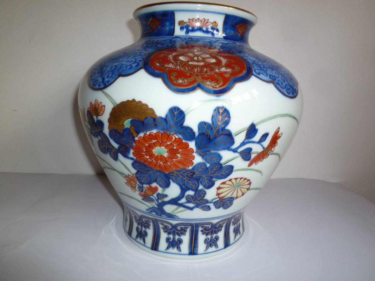 茶道具 金欄手様式菊牡丹絵花瓶|有田焼 陶芸作家 勝山作 大花瓶 高さ ...
