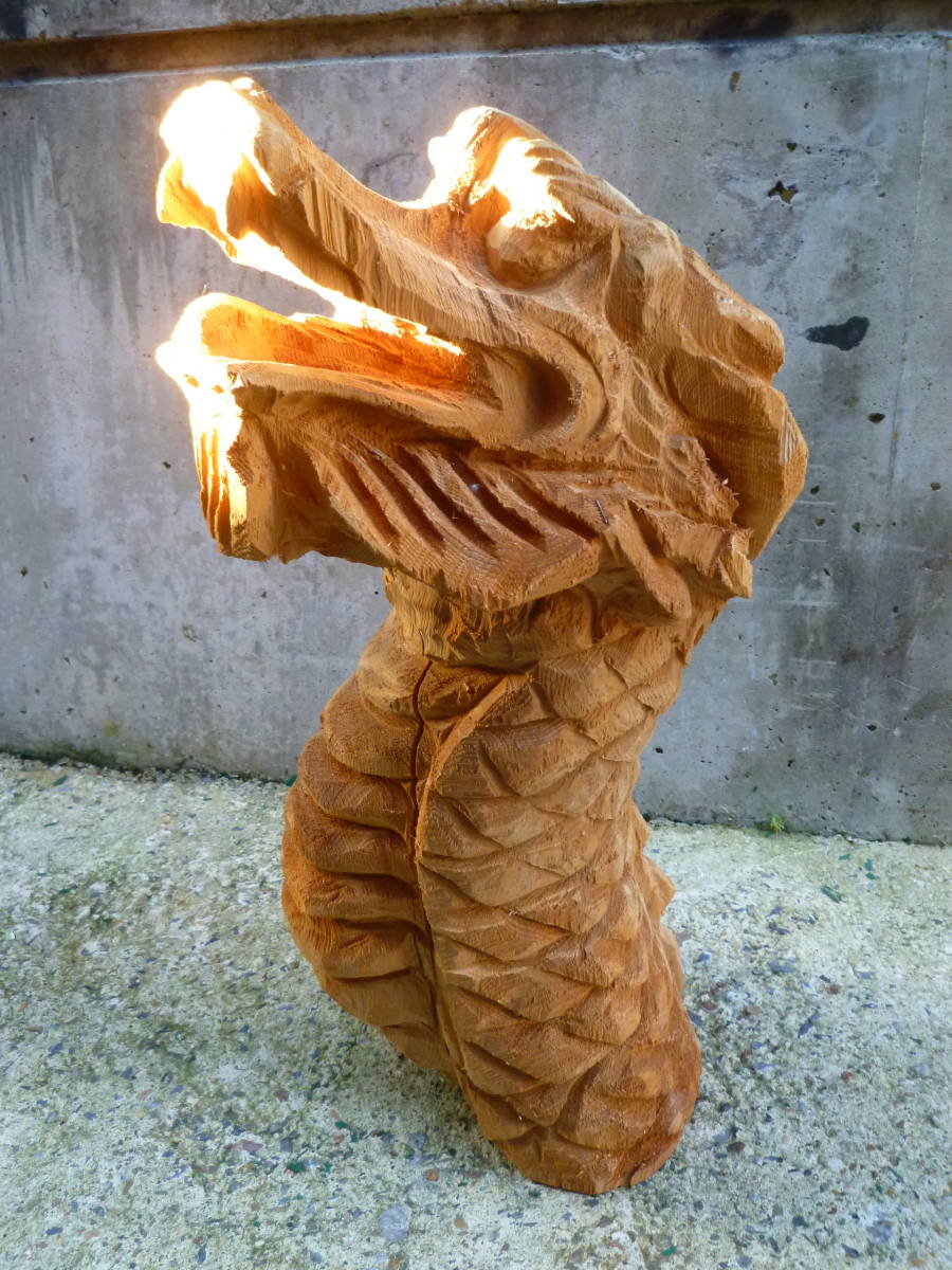 M7482 hand carving tree carving Yoshino Japanese cedar dragon objet d'art Dragon height 62cm width 30cm inside 36cm (0302) Yupack 140 size 