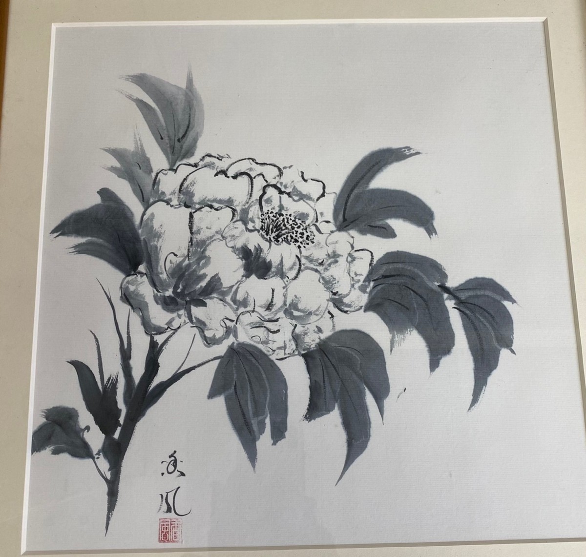 ヤフオク Kf0109 水墨画風作品 牡丹 ボタン 額縁入 ヤフオク Kf0109 水墨画風作品 牡丹 ボタン 額縁入