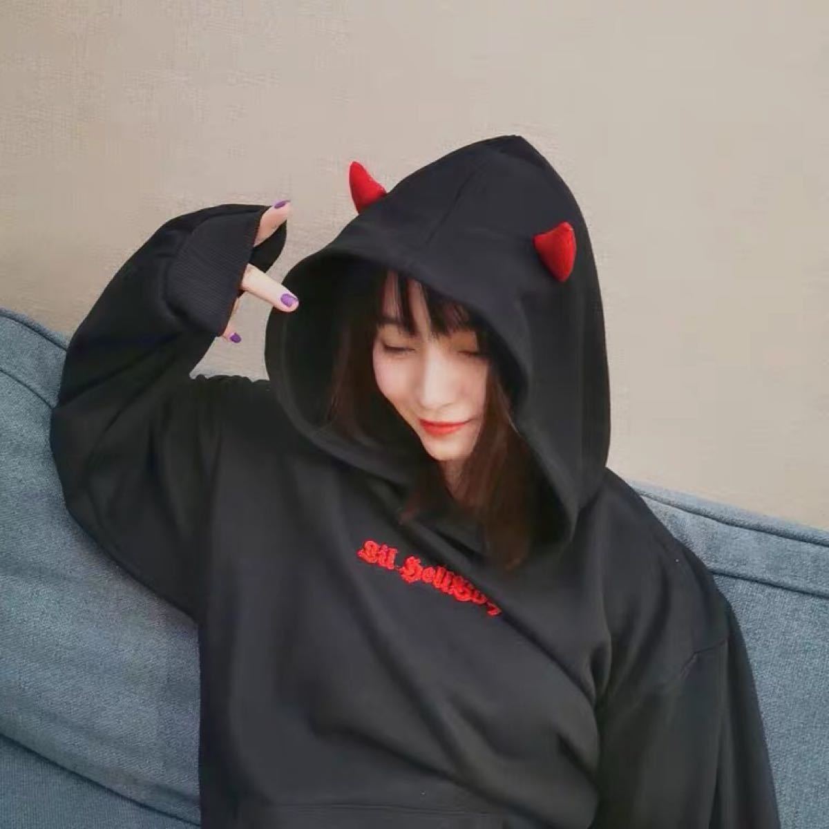 Paypayフリマ 悪魔のツノ付きフードパーカーワンピース ロング丈小悪魔パーカー闇かわいいデビルフード Paypayフリマ 悪魔のツノ付きフードパーカーワンピース ロング丈小悪魔パーカー闇かわいいデビルフード