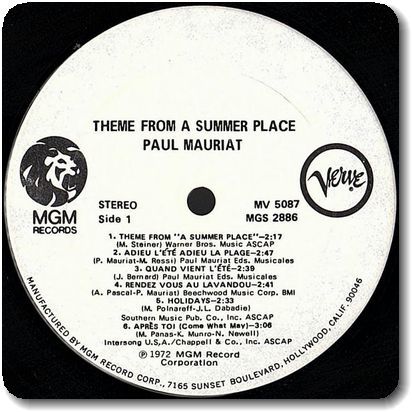 [*70]Paul Mauriat/Theme From A Summer Place/LP/ paul (pole) *mo- rear / summer. day. ./Sampling Source/Percy Faith