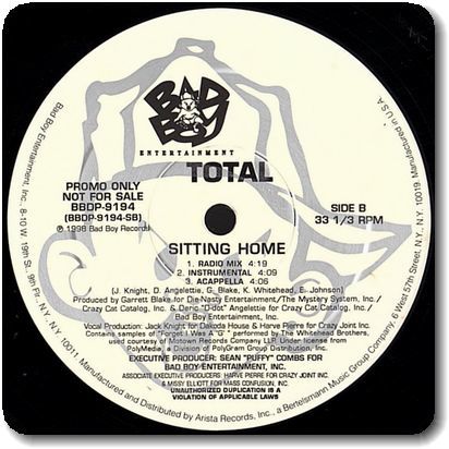 【○46】Total/Sitting Home/12''/Kima, Keisha & Pam/アカペラ収録US Promo/Deric ''D-Dot'' Angelettie/Sean Combs_画像2