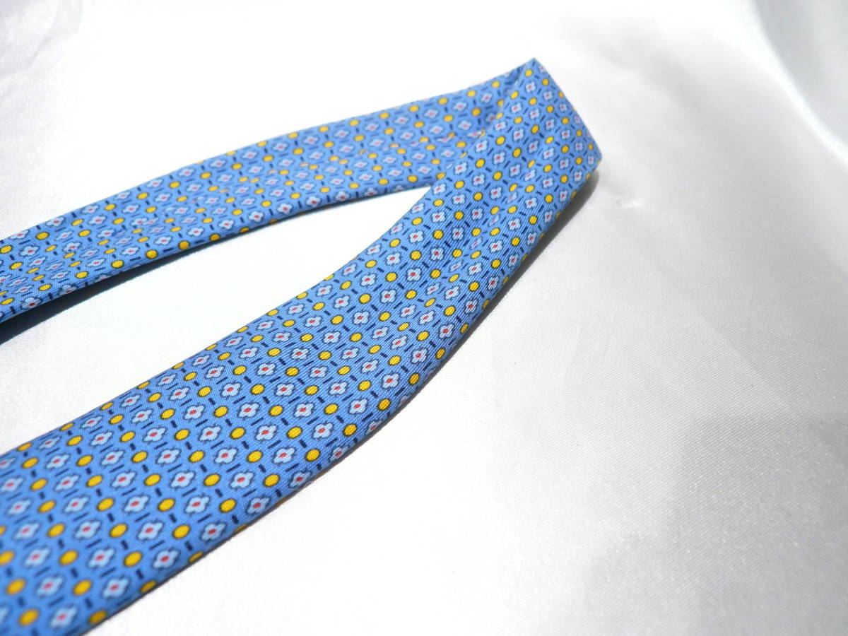 *HERMES Hermes галстук мелкий рисунок оттенок голубого точка прекрасный товар *