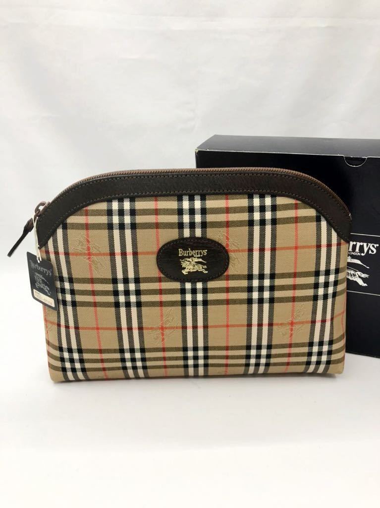 バーバリー　化粧ポーチ ダークブラウン×チェック　未使用品　マルチケース　レディース　カバン　BURBERRY セカンドバッグ　ポーチ