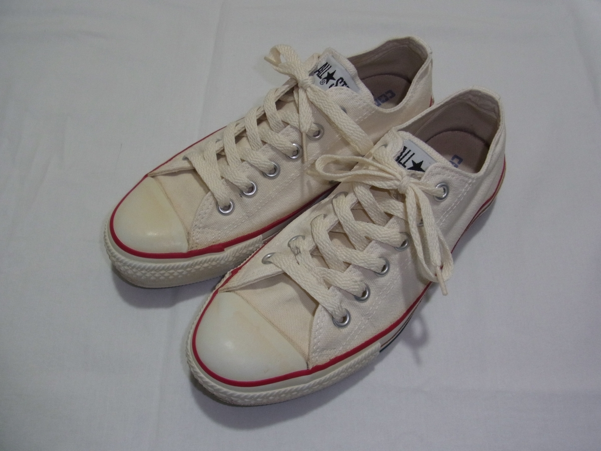 ☆ 90s USA製 ビンテージ CONVERSE ALL STAR LOW コンバース オールスター US6 1/2 25cm オフホワイト ☆古着 チャックテイラー OLD 80s_画像1