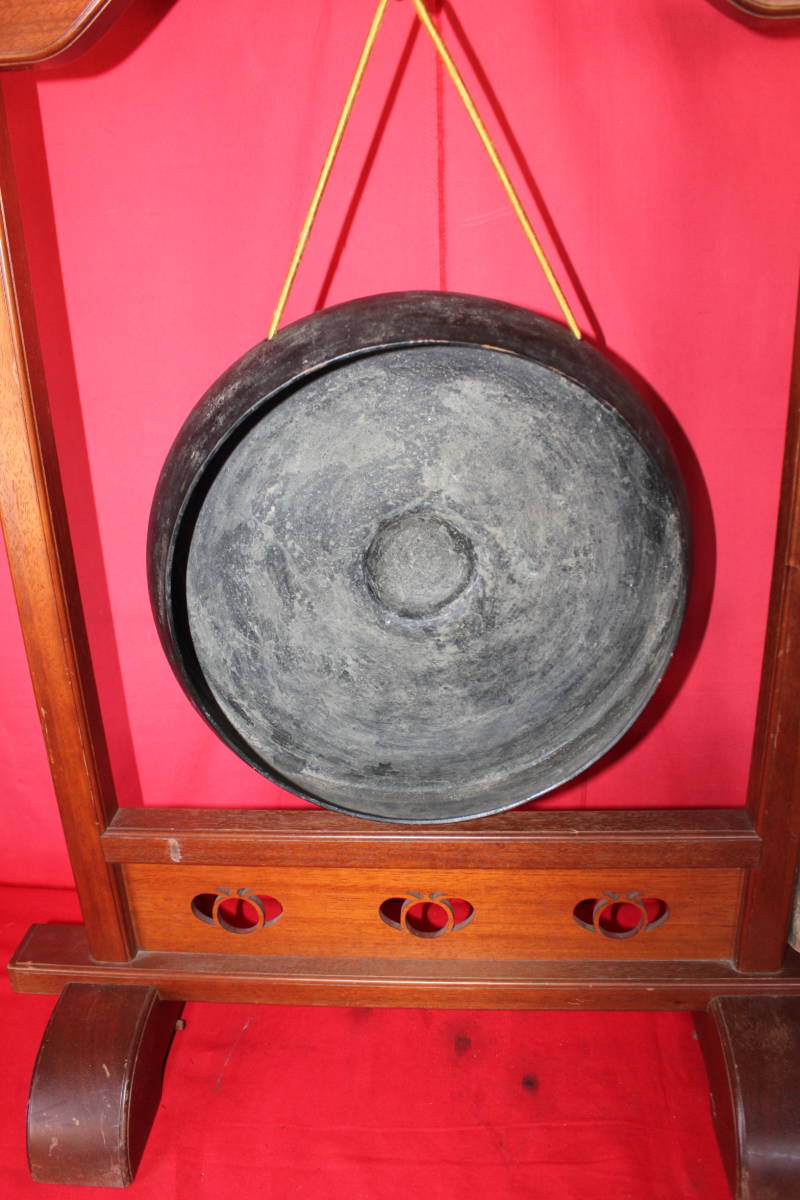 古い骨董 大型 アンティーク 銅鑼 ドラ 煎茶道具 茶道具 鳴物 中国 