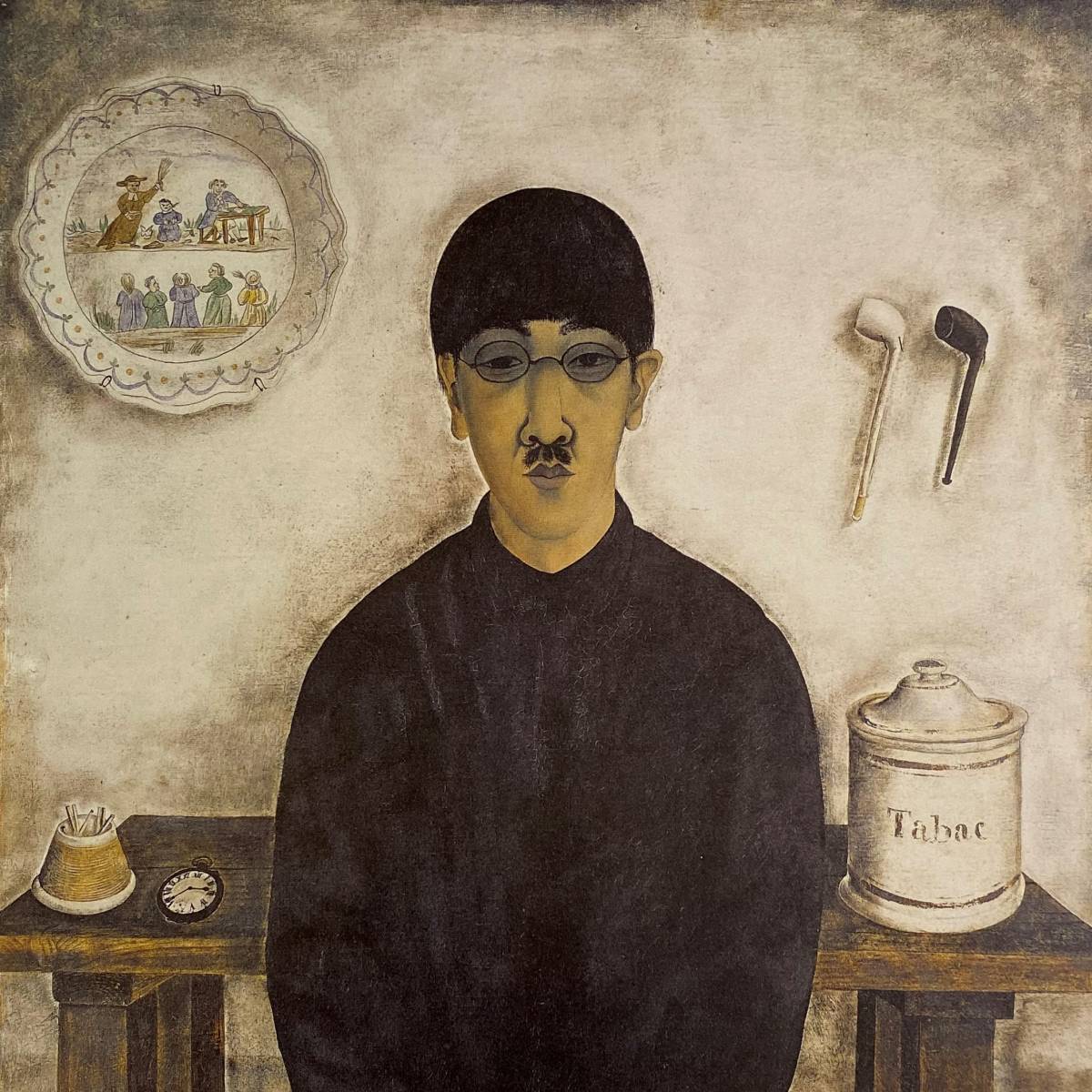 藤田嗣治、『自画像』、希少な画集より、新品高級額、額装付 藤田嗣治、『自画像』、希少な画集より、新品高級額、額装付