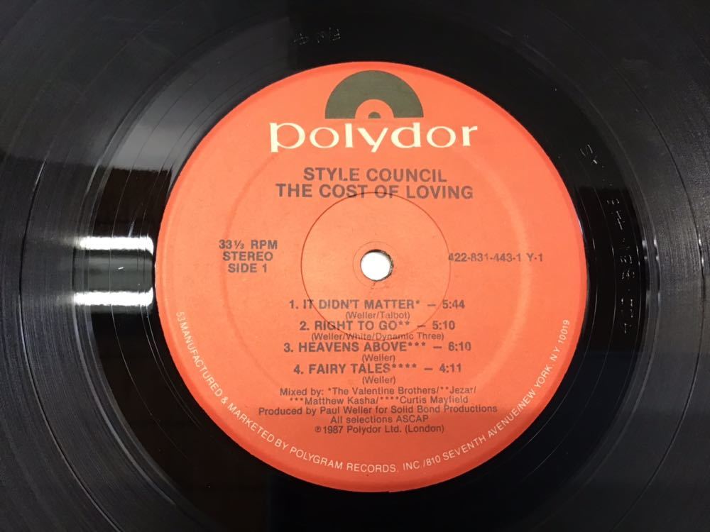 LP 試聴済 US盤 THE STYLE COUNCIL／THE OF LOVING スタイル・カウンシル 洋楽 コスト・オブ・ラヴィング