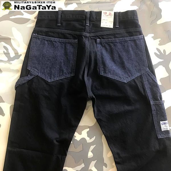 児島ジーンズ KOJIMA GENES RNB-1274 ライドワークパンツ ブラック×インディゴ ペインターパンツ 38 ウエスト-98cm 日本製_画像4