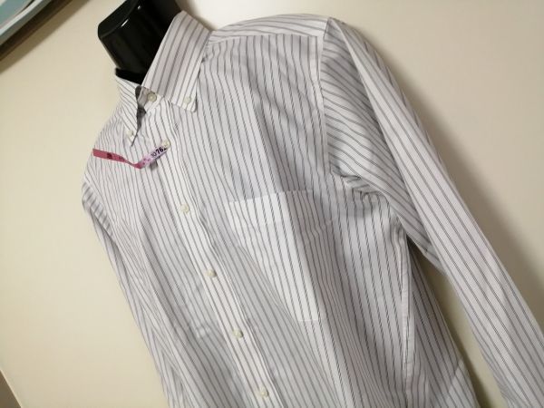 kkaa462 # YUKIKO HANAI # Yukiko Hanai рубашка Y рубашка рубашка tops кнопка down длинный рукав двойной полоса белый L(41-84)