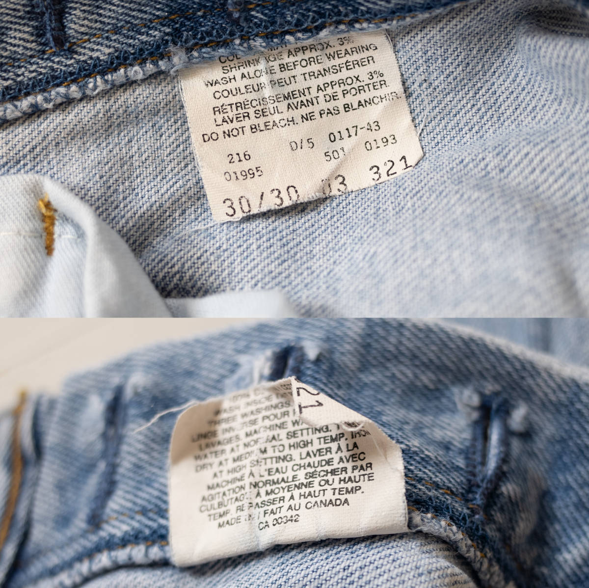 Levi’s 501XX 30×30 リーバイス インディゴ カナダ製 脇割り レギュラー ストレート ボタン裏216刻印 90年代 カットオフ アイスブルー